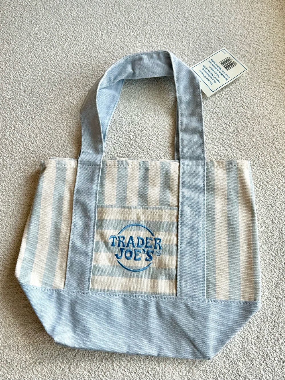 Trader Joe’s Striped Mini Tote Bag NWT Pastel Blue